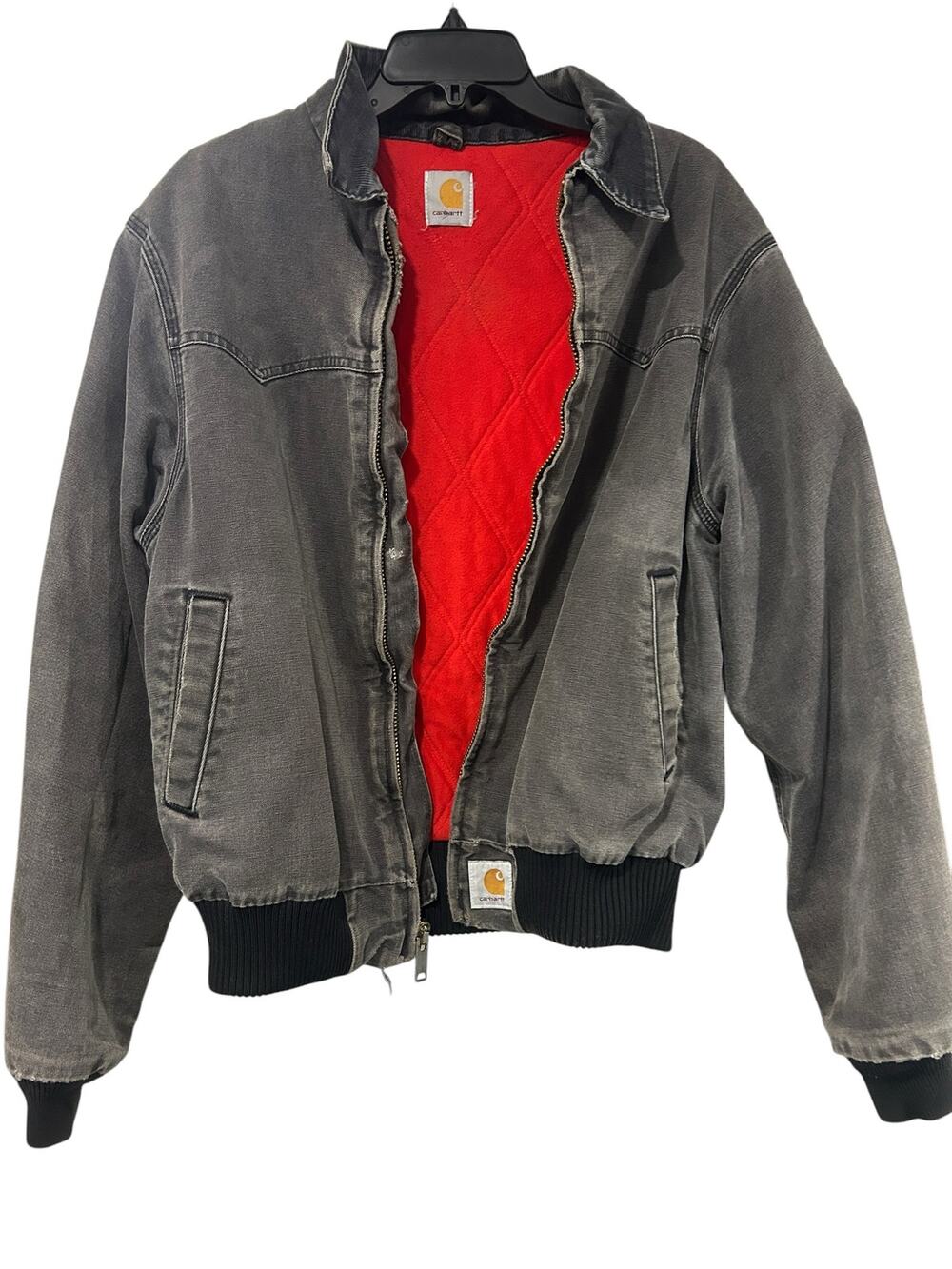 Vintage 90's Carhartt Santa Fe Jacket Faded Gray Red Quilt Lined Western No Tags
